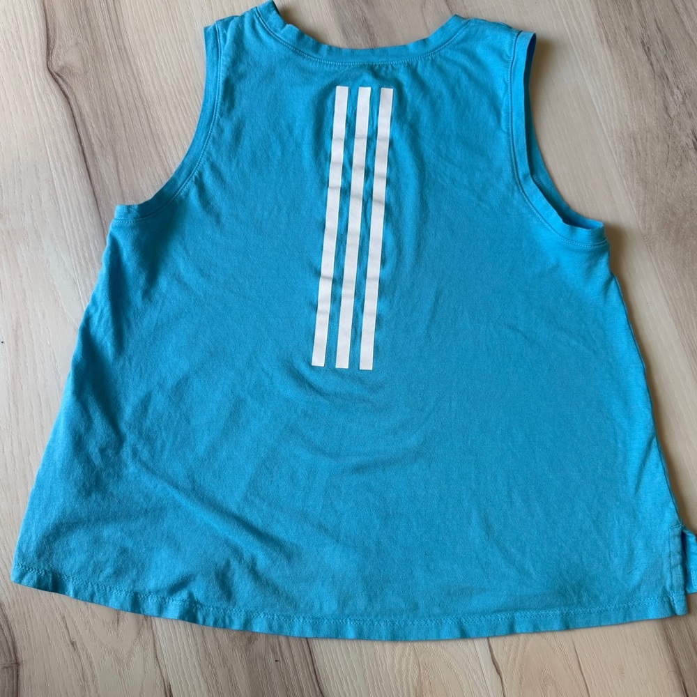 Adidas Girls Turquoise Al-line Tank Top w White Stripes -kids M coupe standard